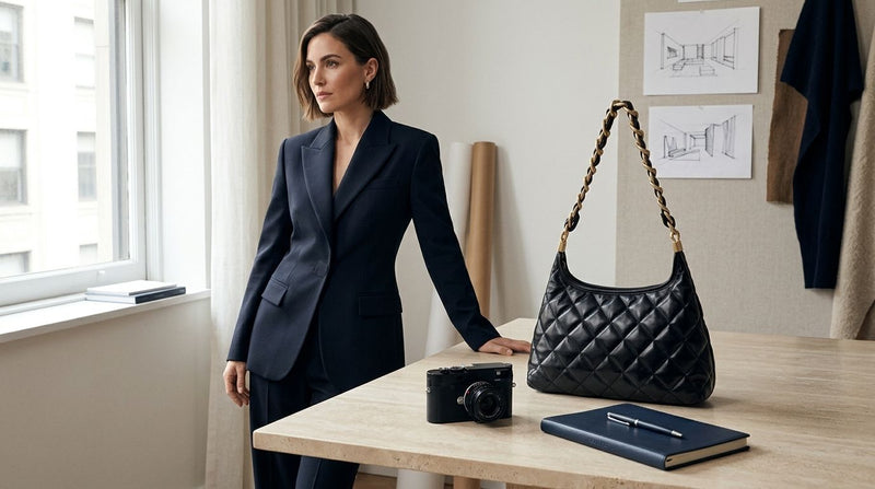HOPE ROZA ARDOUR black quilted shoulder bag in a contemporary creative studio