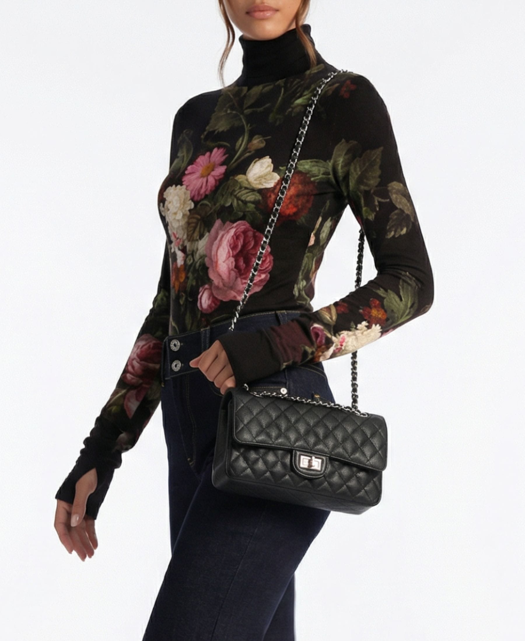 Crossly Leather Medium Shoulder/Crossbody Bag, Black Grained