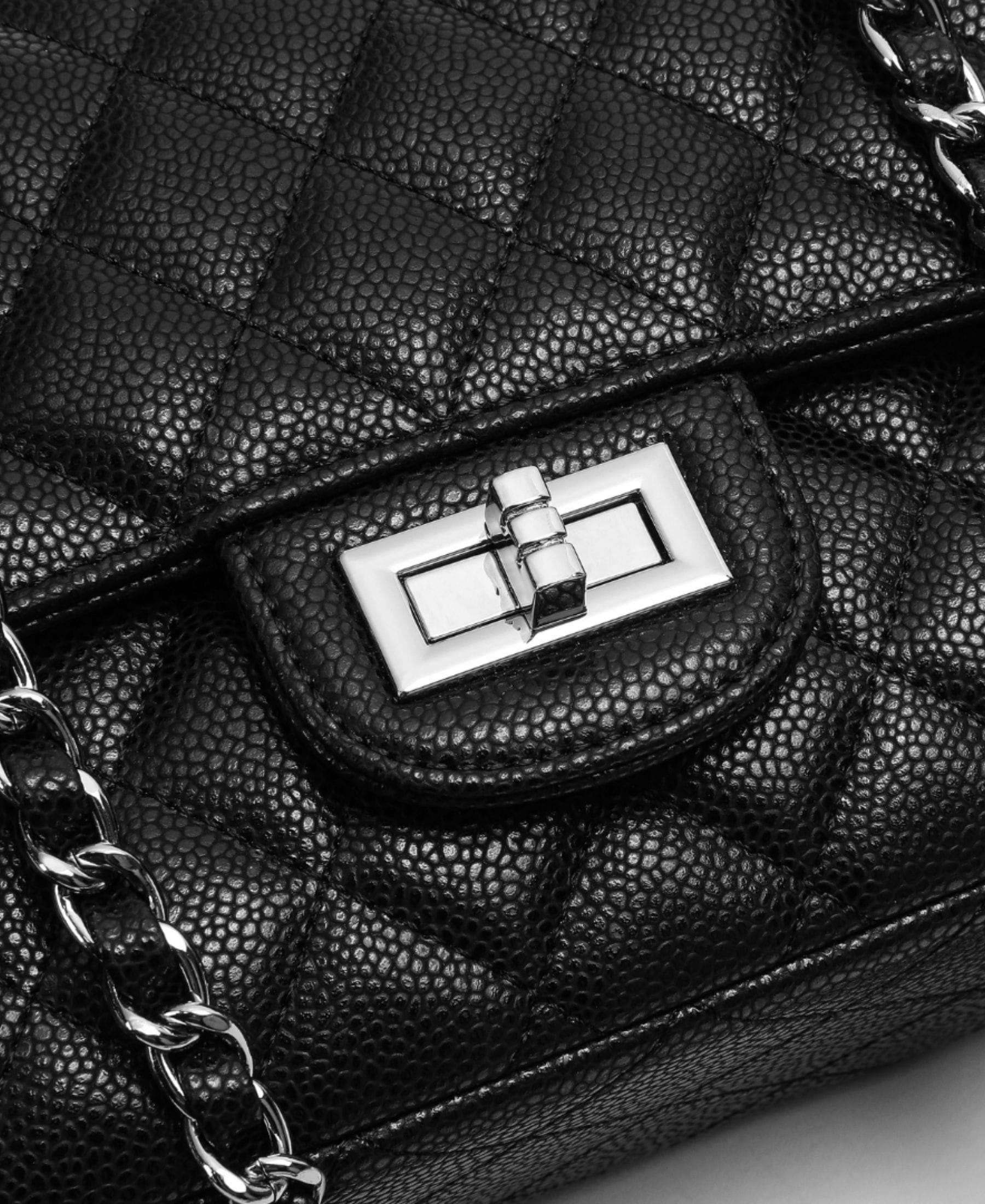 Crossly Leather Medium Shoulder/Crossbody Bag, Black Grained