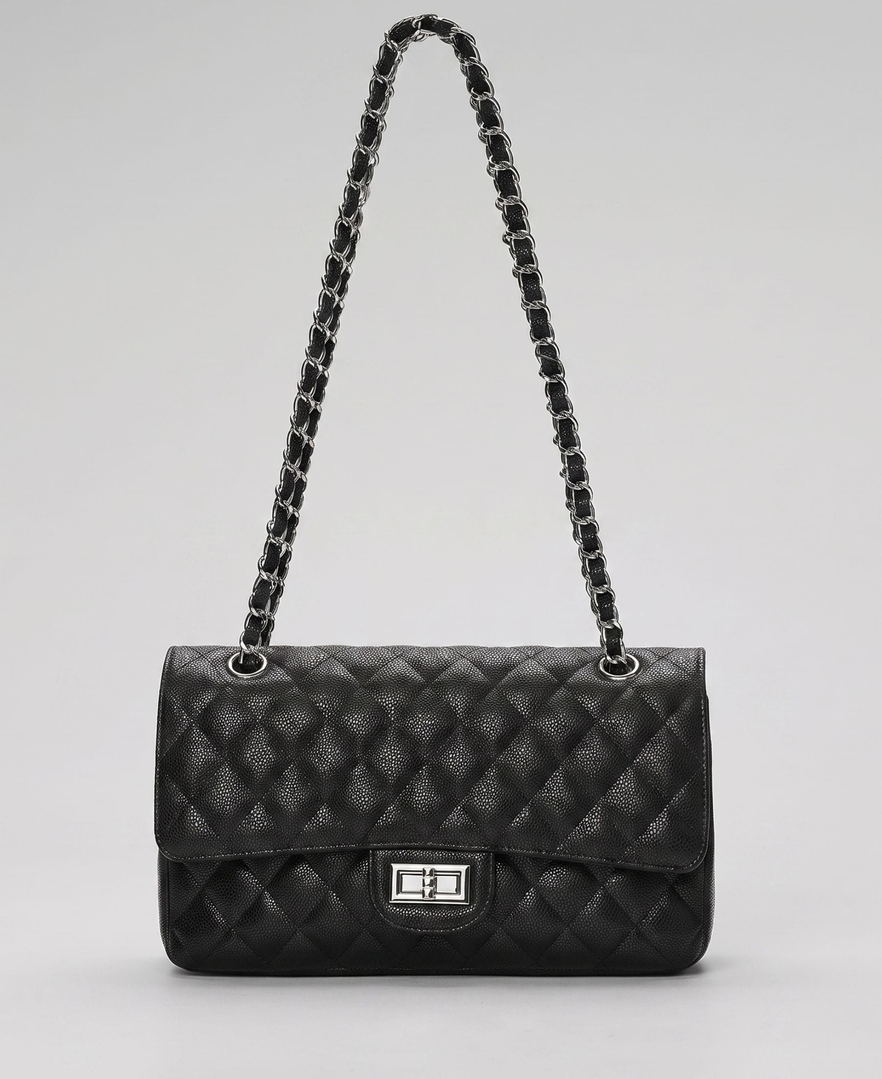 Crossly Leather Medium Shoulder/Crossbody Bag, Black Grained