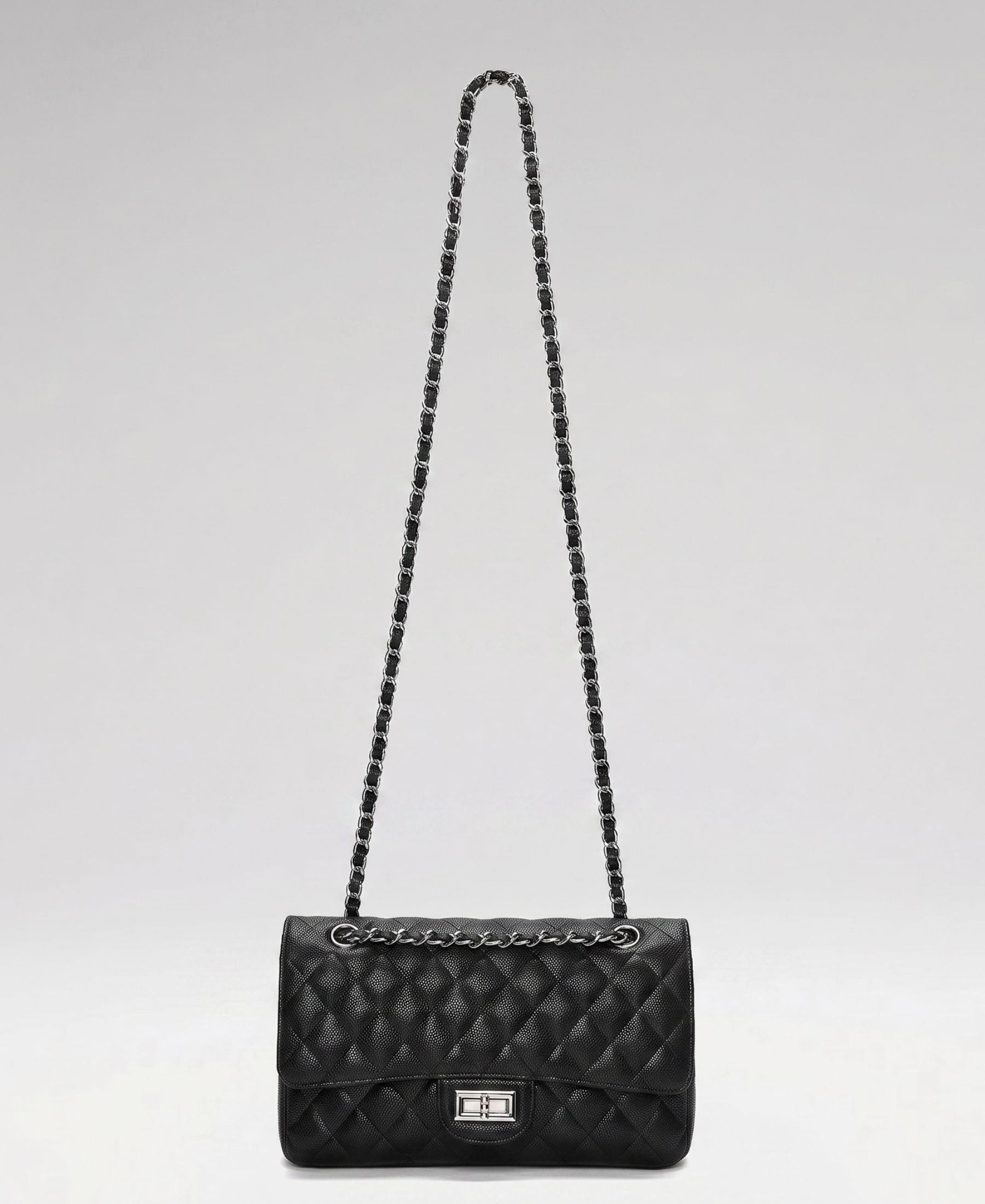 Crossly Leather Medium Shoulder/Crossbody Bag, Black Grained