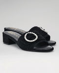 Goddess Black Suede Crystal Buckle Slide Sandal