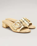 Goddess Gold Suede Crystal Buckle Slide Sandal