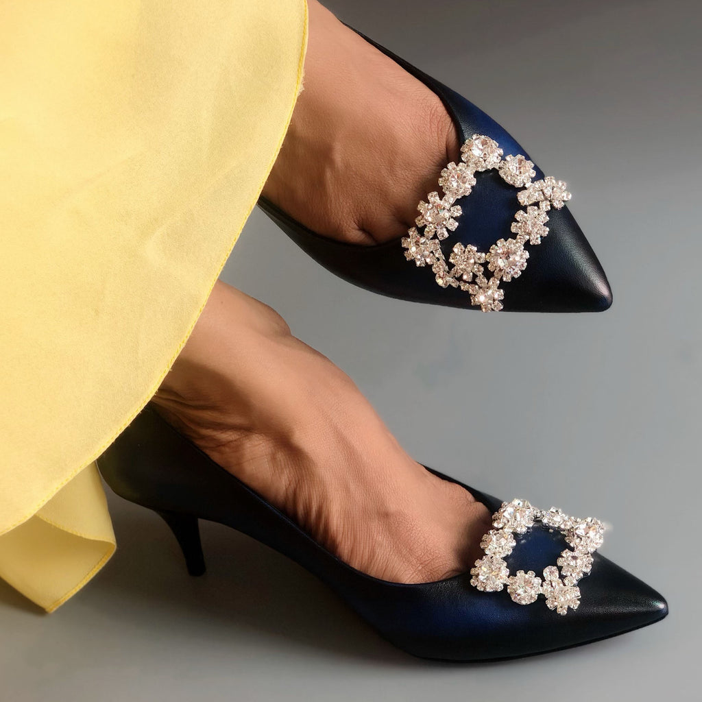 Marylyn Hand-Painted Blue Crystal Low-Kitten Heel Pump for women