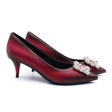 Marylyn Hand-painted Pink Crystal Kitten Heel Pump