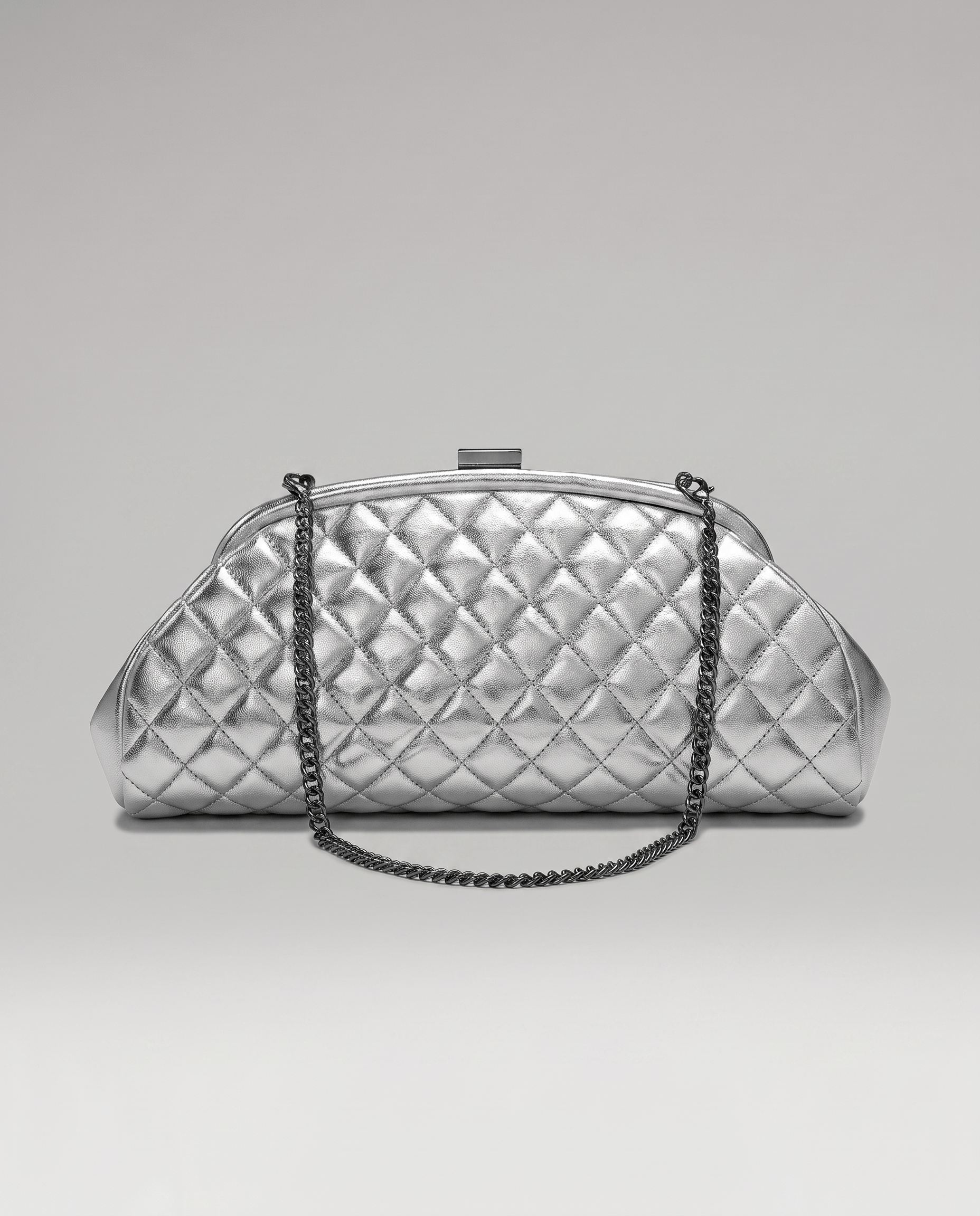 HOPE ROZA Lovers Clutch Silver Quilted Leather Clutch