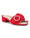 Goddess Red Suede Crystal Buckle Slide Sandal