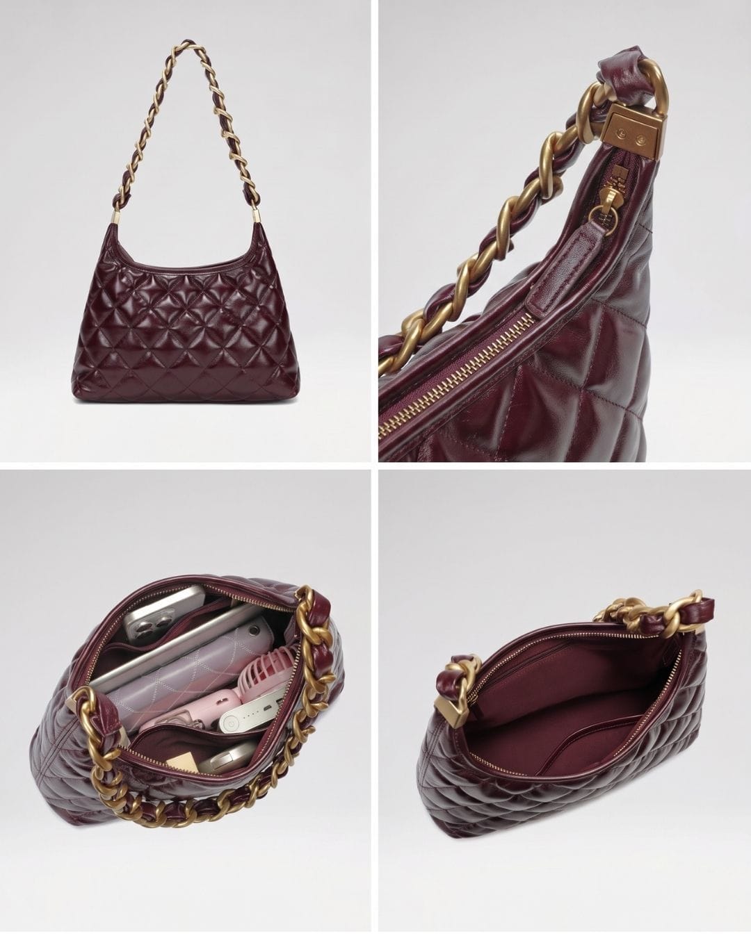 HOPE ROZA ARDOUR Quilted Leather Shoulder Bag (Burgundy)