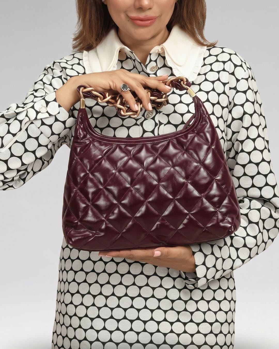 HOPE ROZA ARDOUR Quilted Leather Shoulder Bag (Burgundy)