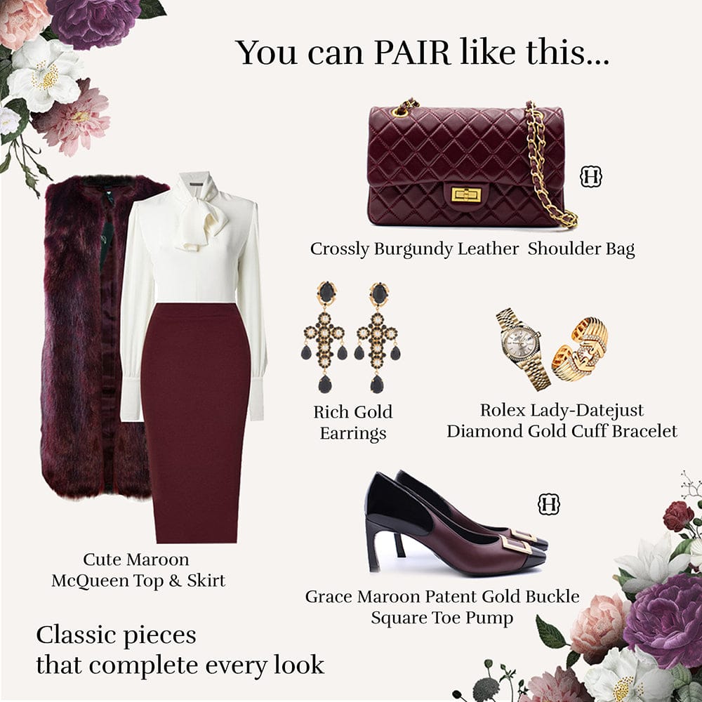 HOPE ROZA Bags Crossly Burgundy Leather Medium Shoulder Bag