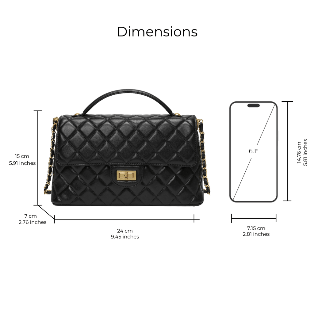 HOPE ROZA Bags Solace Quilted Calf Leather 2-Way Handbag & Crossbody (Black)