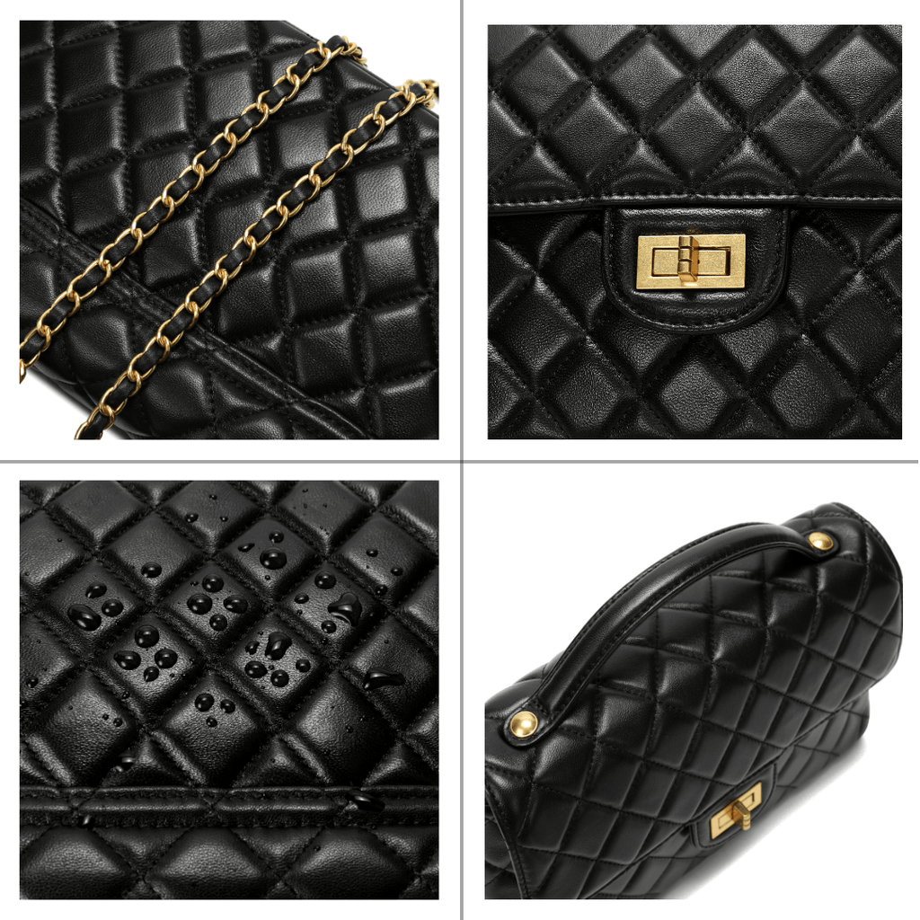 HOPE ROZA Bags Solace Quilted Calf Leather 2-Way Handbag & Crossbody (Black)