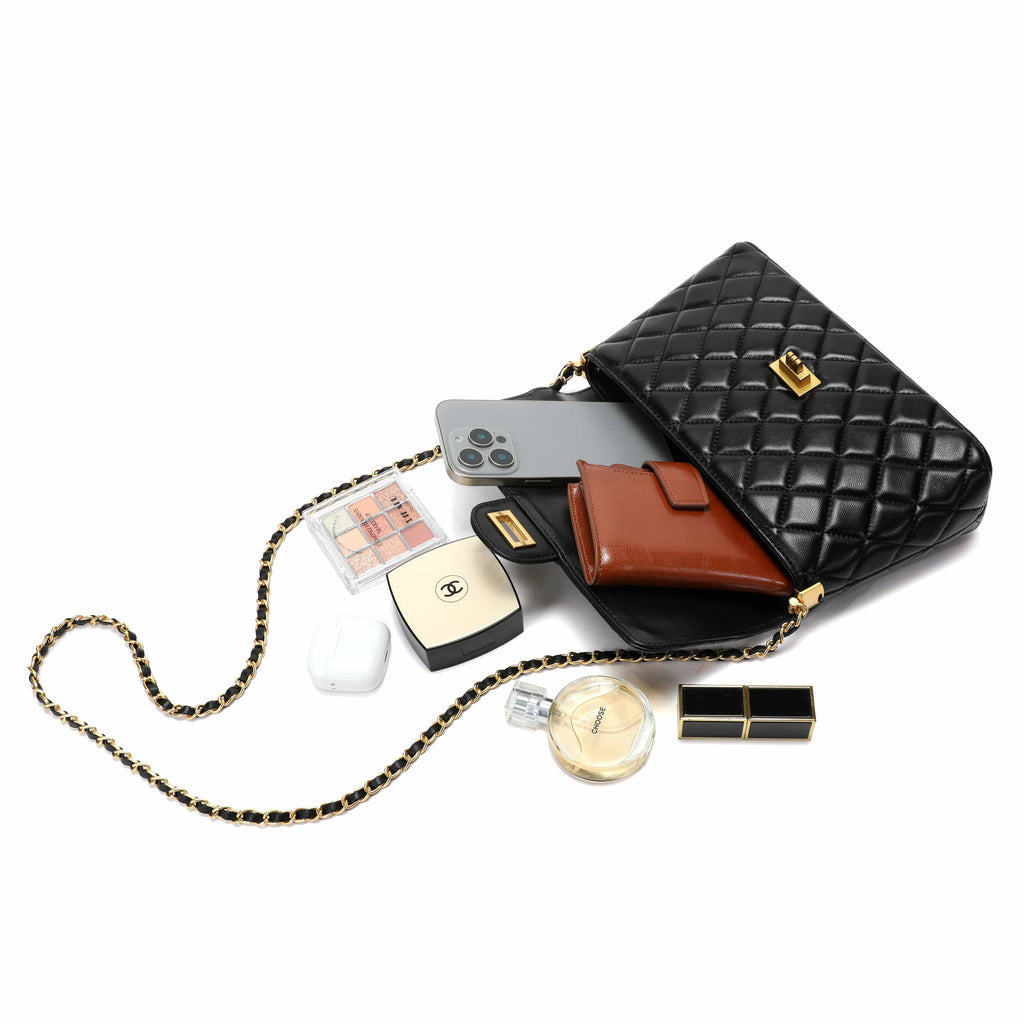 HOPE ROZA Bags Solace Quilted Calf Leather 2-Way Handbag & Crossbody (Black)