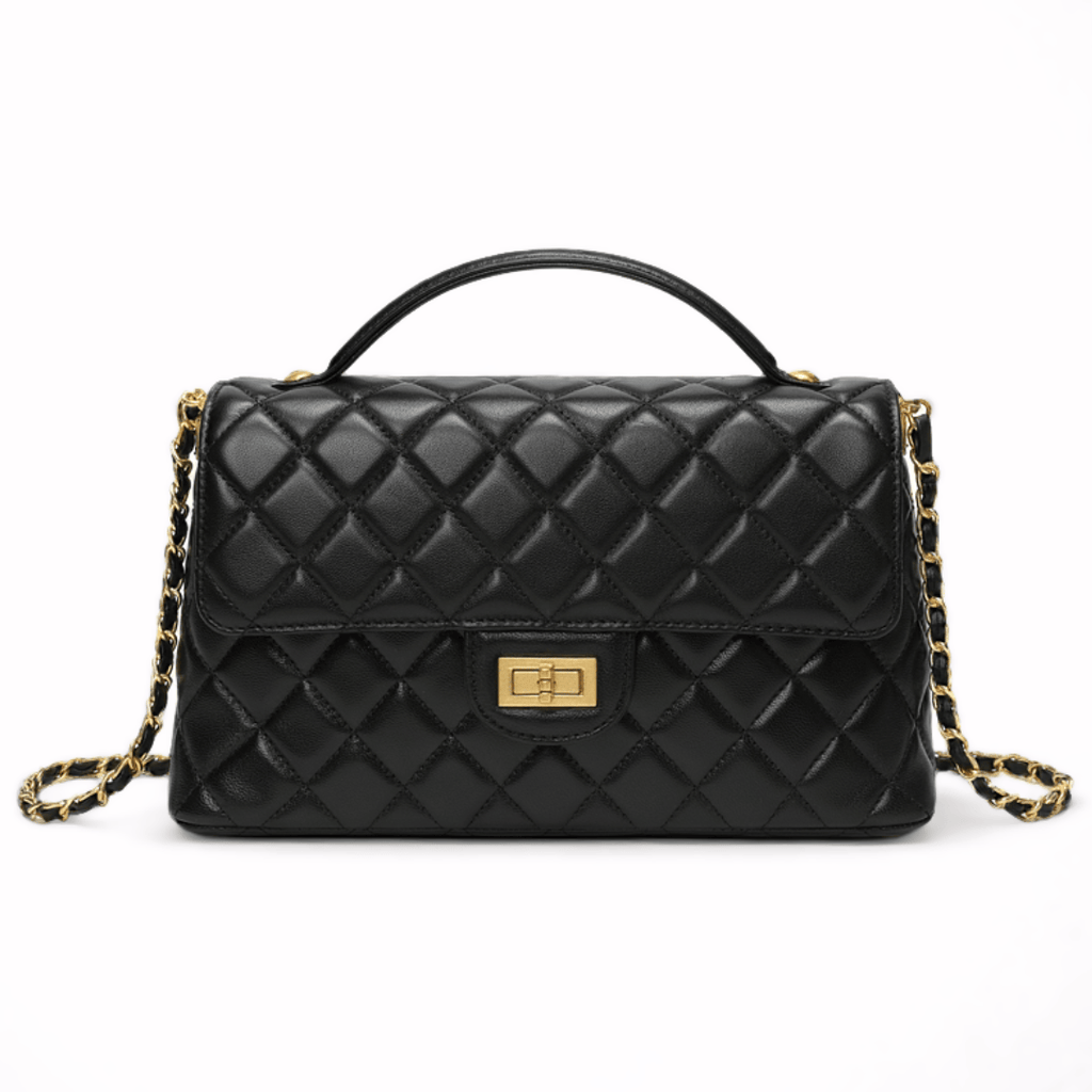 HOPE ROZA Bags Solace Quilted Calf Leather 2-Way Handbag & Crossbody (Black)