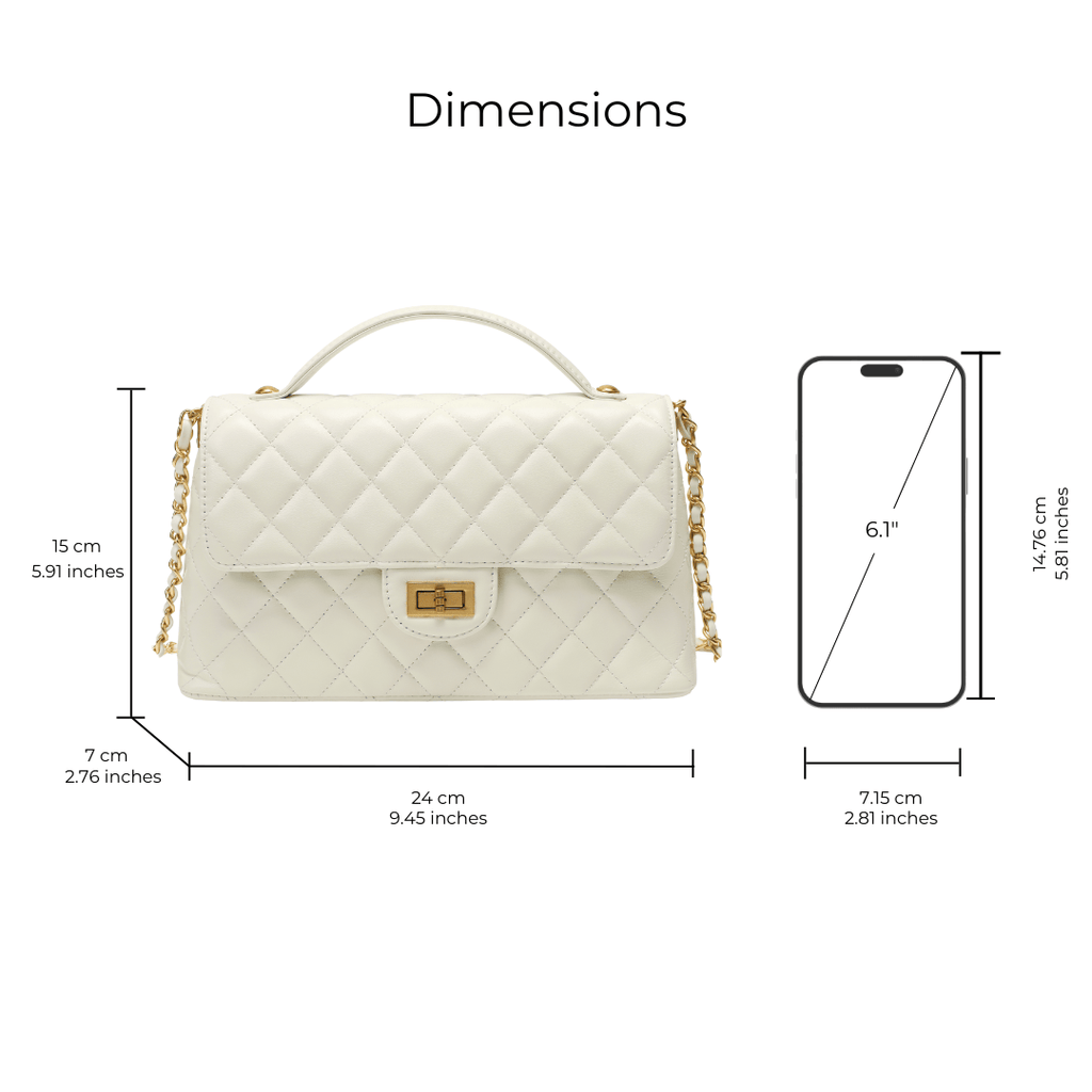 HOPE ROZA Bags SOLACE Quilted Leather Top Handle/Crossbody Bag (White)