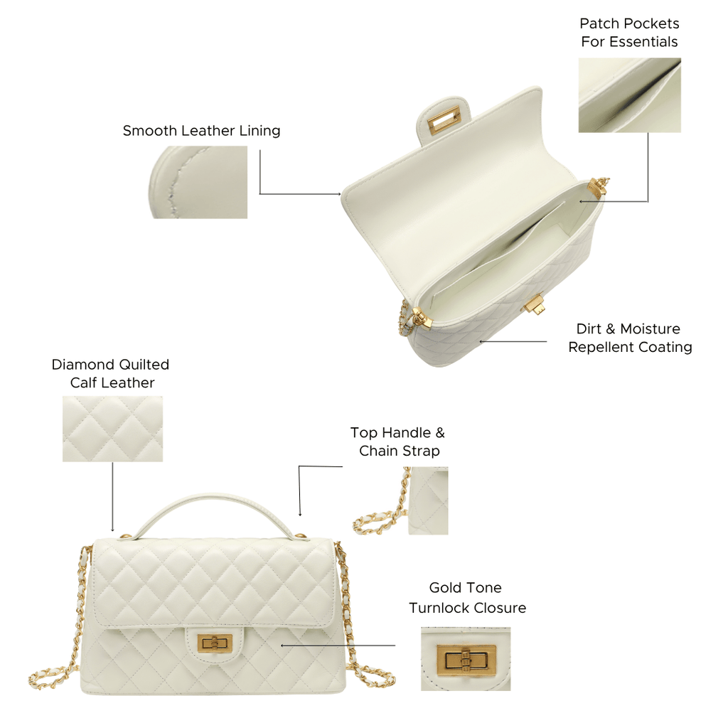 HOPE ROZA Bags SOLACE Quilted Leather Top Handle/Crossbody Bag (White)