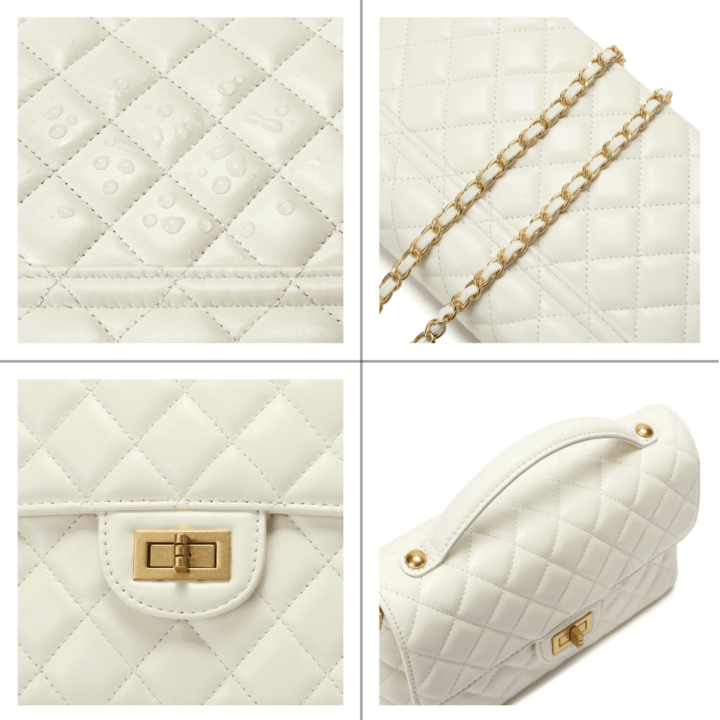 HOPE ROZA Bags SOLACE Quilted Leather Top Handle/Crossbody Bag (White)