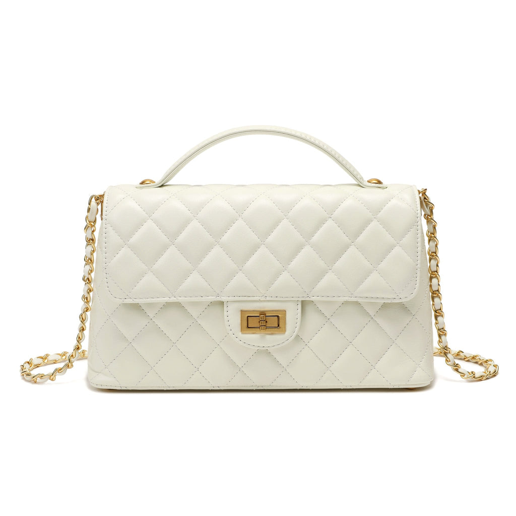 HOPE ROZA Bags SOLACE Quilted Leather Top Handle/Crossbody Bag (White)