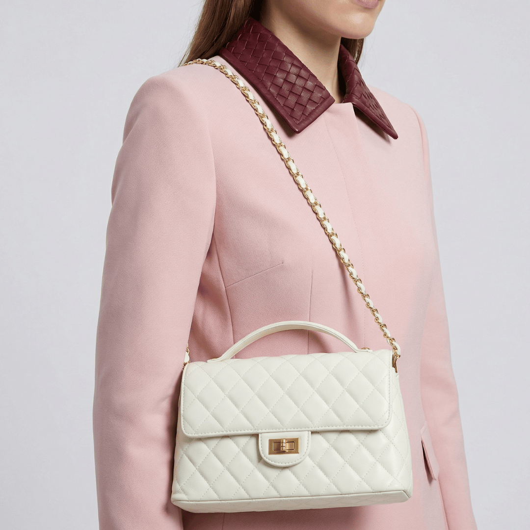 SOLACE Quilted Leather 2-Way Handbag & Crossbody Bag (White
