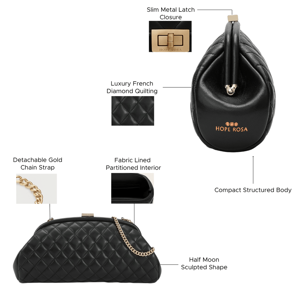 HOPE ROZA Clutches Lovers Clutch Black Quilted Leather Clutch