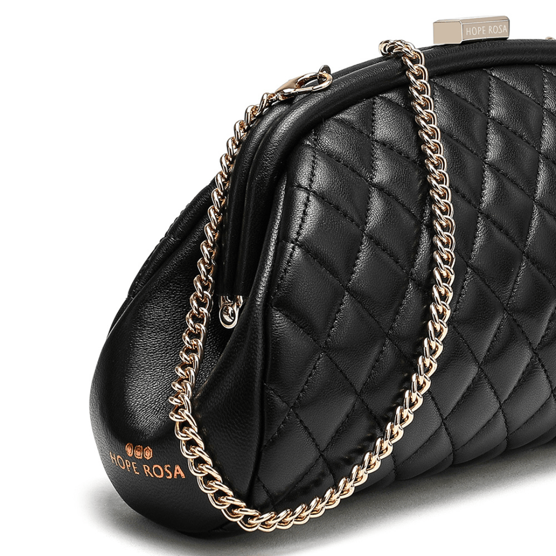 HOPE ROZA Lovers Clutch Black Quilted Leather Clutch