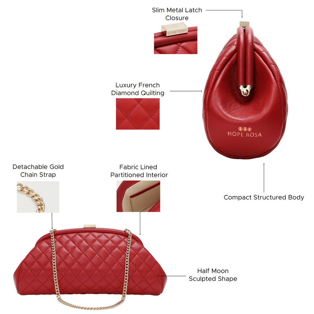 HOPE ROZA Clutches Lovers Clutch Italian Red Quilted Leather Clutch