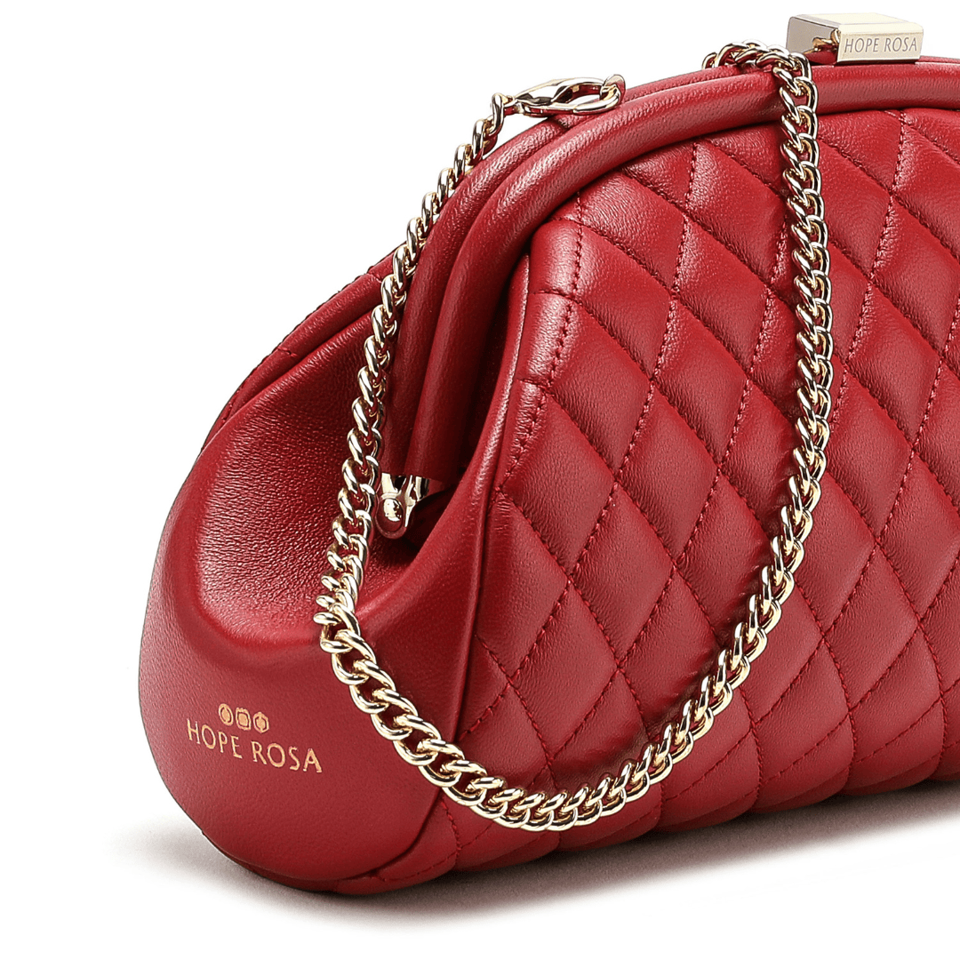HOPE ROZA Lovers Clutch Italian Red Quilted Leather Clutch