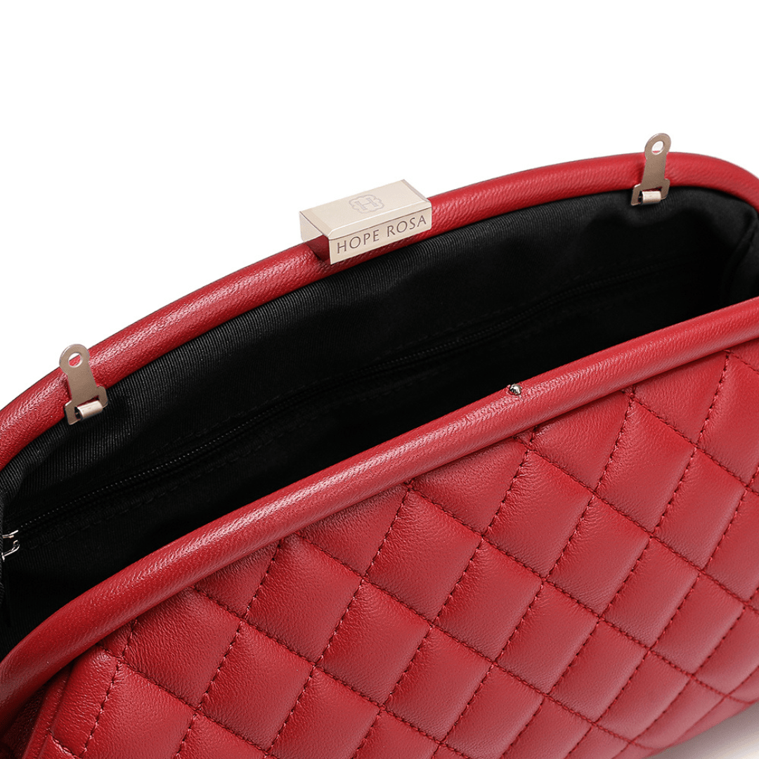HOPE ROZA Lovers Clutch Italian Red Quilted Leather Clutch