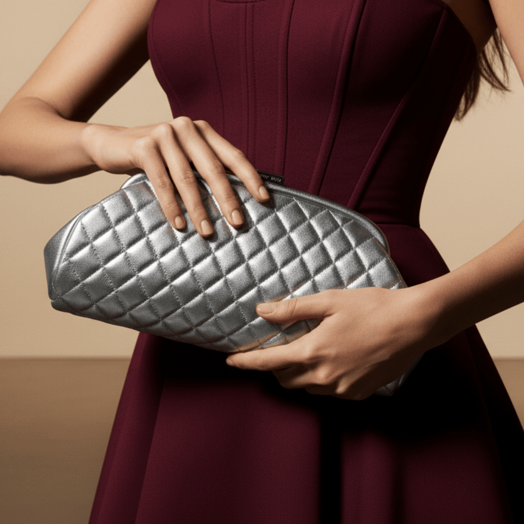 HOPE ROZA Clutches Lovers Clutch Silver Quilted Leather Clutch