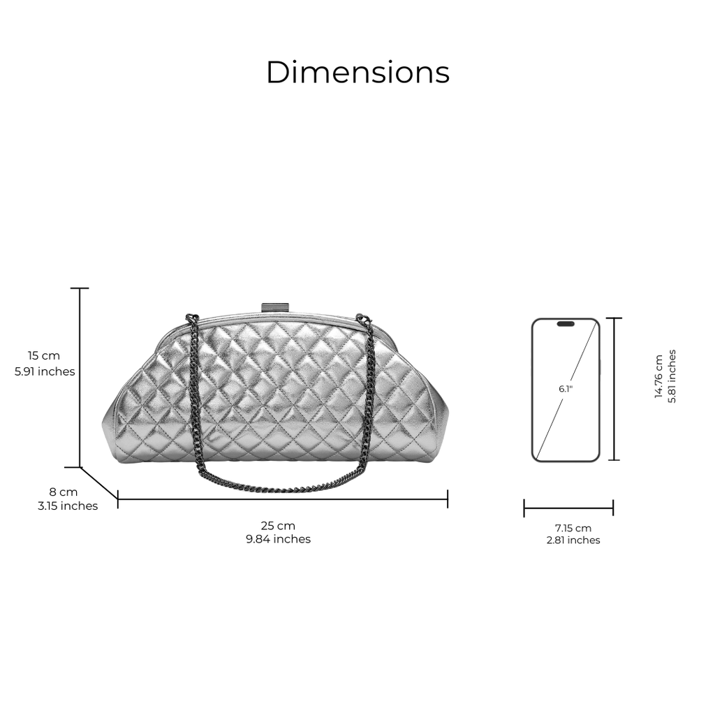 HOPE ROZA Clutches Lovers Clutch Silver Quilted Leather Clutch