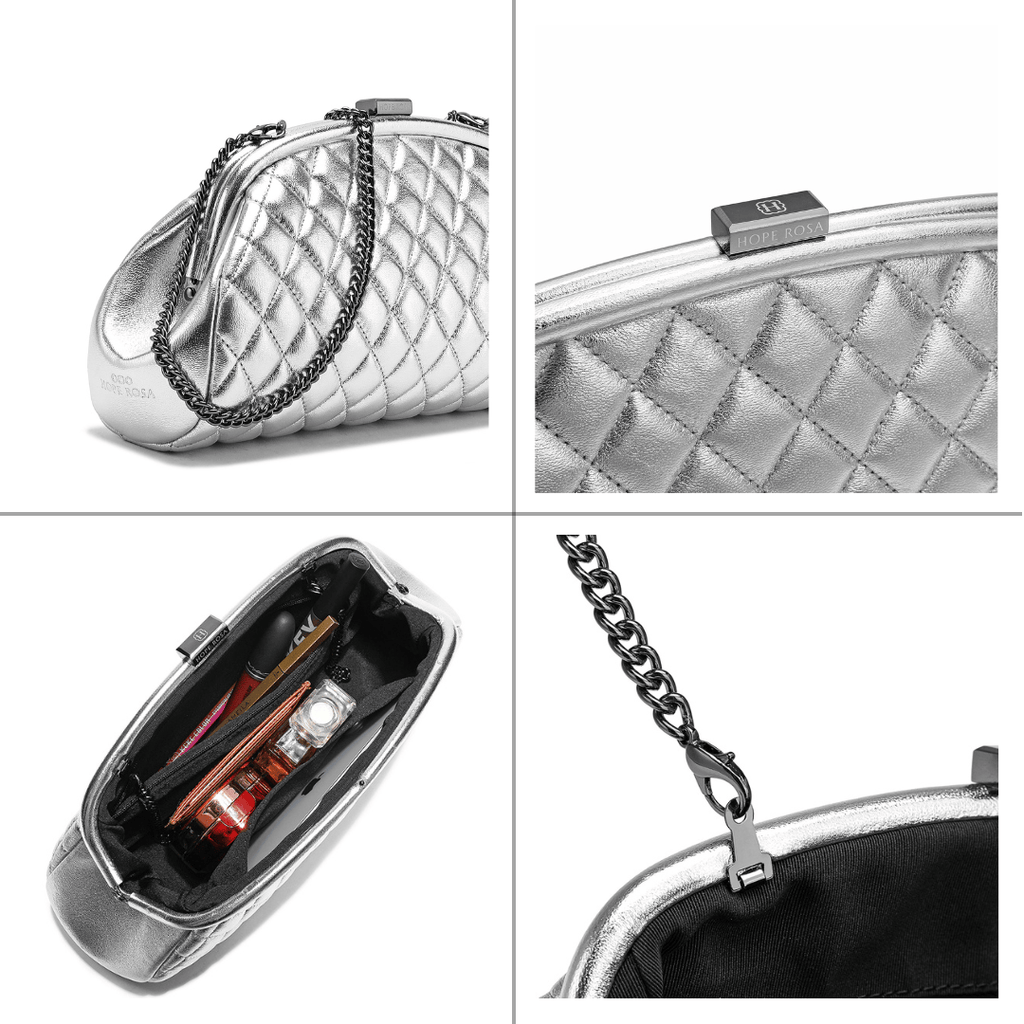 HOPE ROZA Clutches Lovers Clutch Silver Quilted Leather Clutch