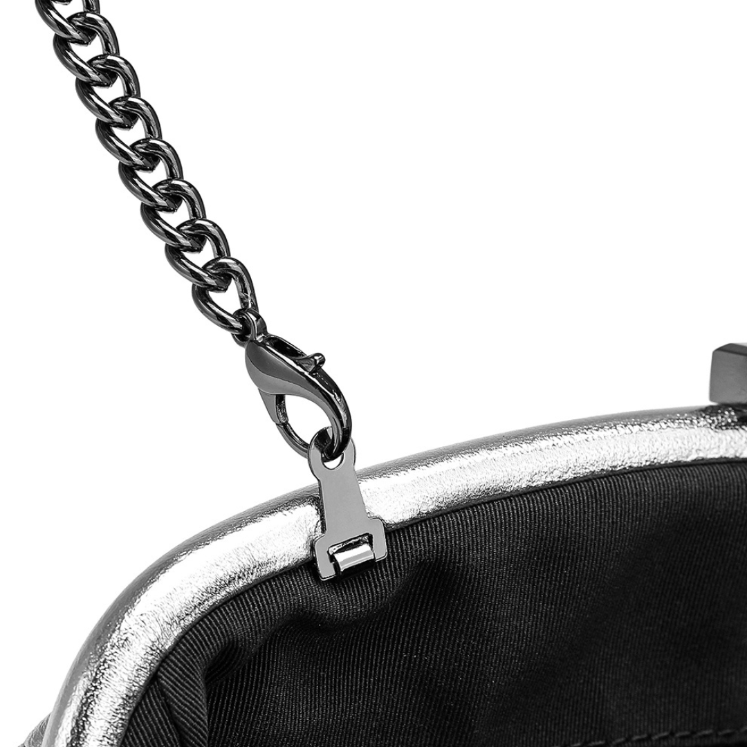 HOPE ROZA Lovers Clutch Silver Quilted Leather Clutch