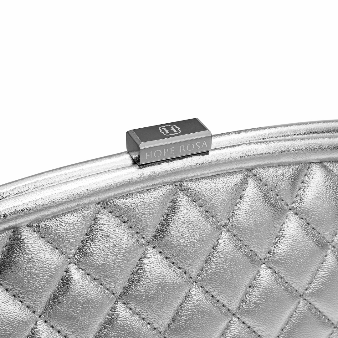 HOPE ROZA Lovers Clutch Silver Quilted Leather Clutch