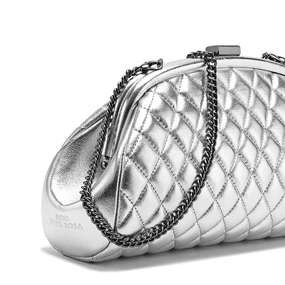 HOPE ROZA Lovers Clutch Silver Quilted Leather Clutch