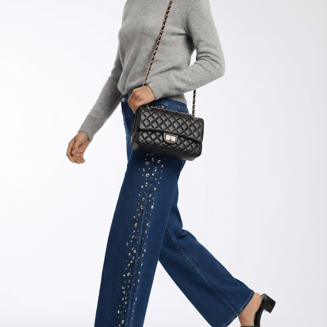 HOPE ROZA Crossly Black Leather Medium Shoulder/Crossbody Bag