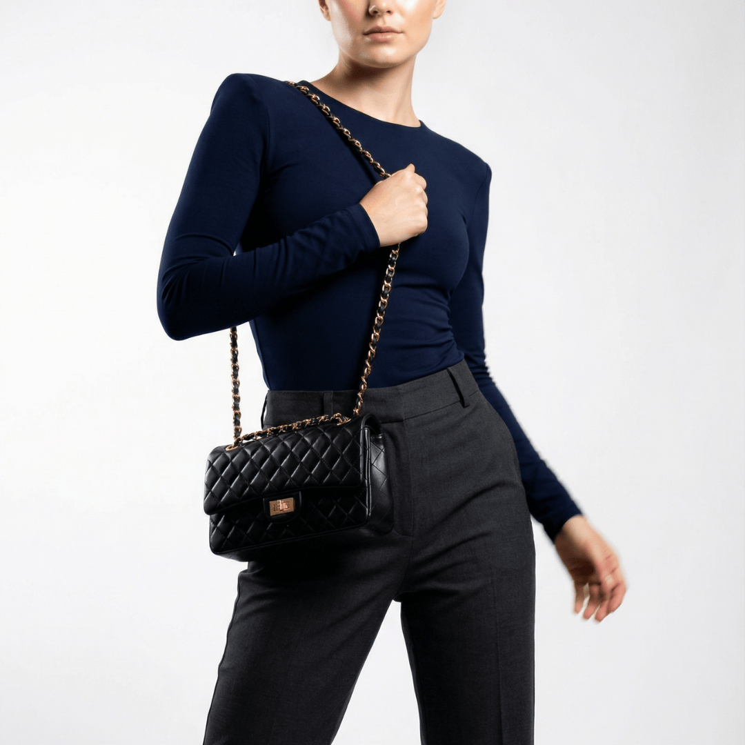 HOPE ROZA Crossly Black Leather Medium Shoulder/Crossbody Bag