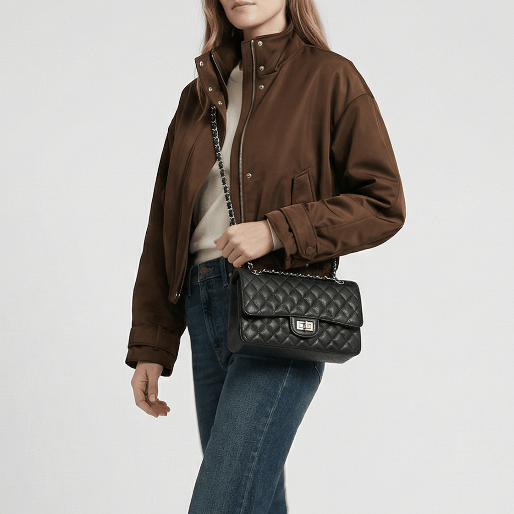 HOPE ROZA Crossbody Bags Crossly Leather Medium Shoulder/Crossbody Bag, Black Grained