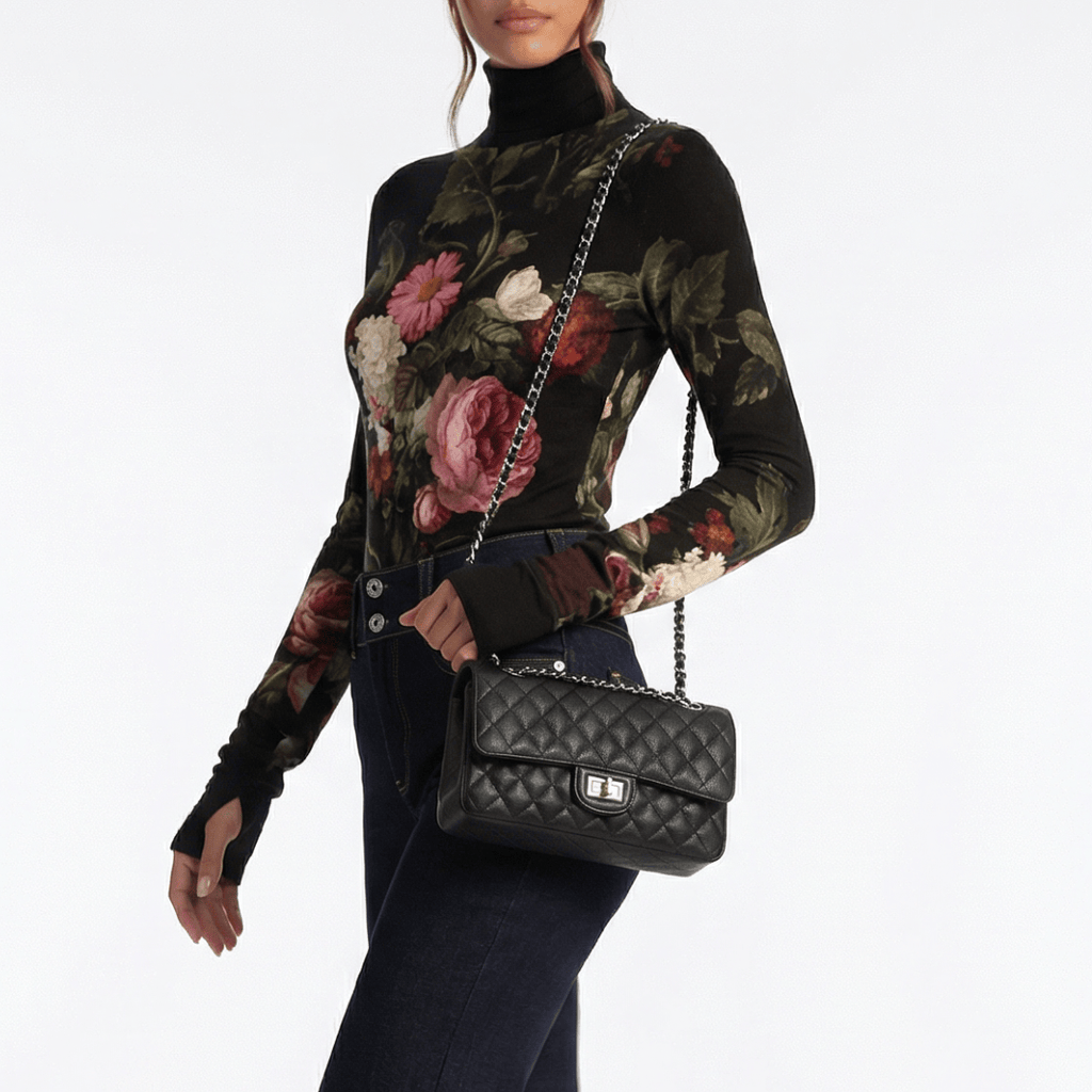 HOPE ROZA Crossbody Bags Crossly Leather Medium Shoulder/Crossbody Bag, Black Grained