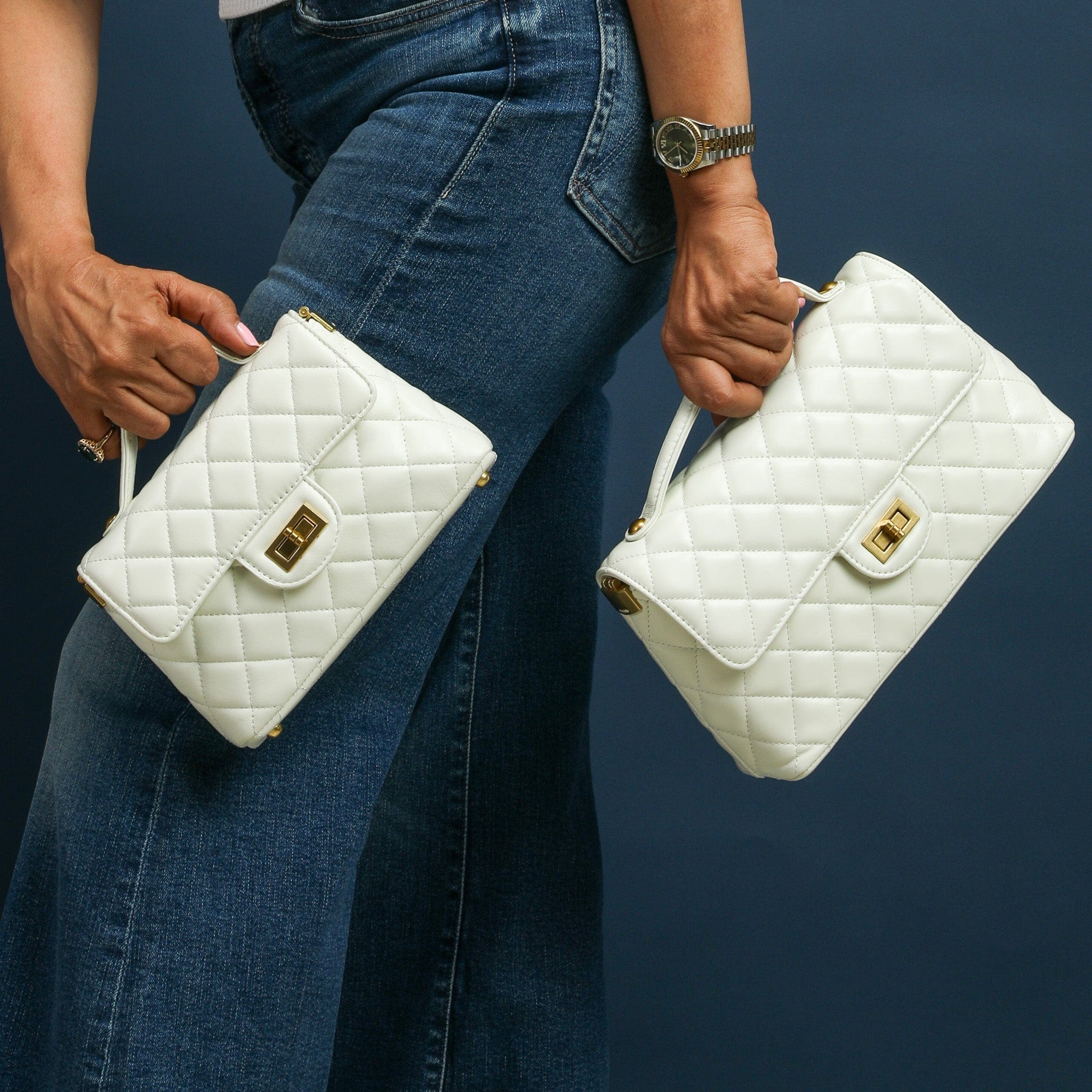 SOLACE Quilted Leather 2-Way Handbag & Crossbody Bag (White