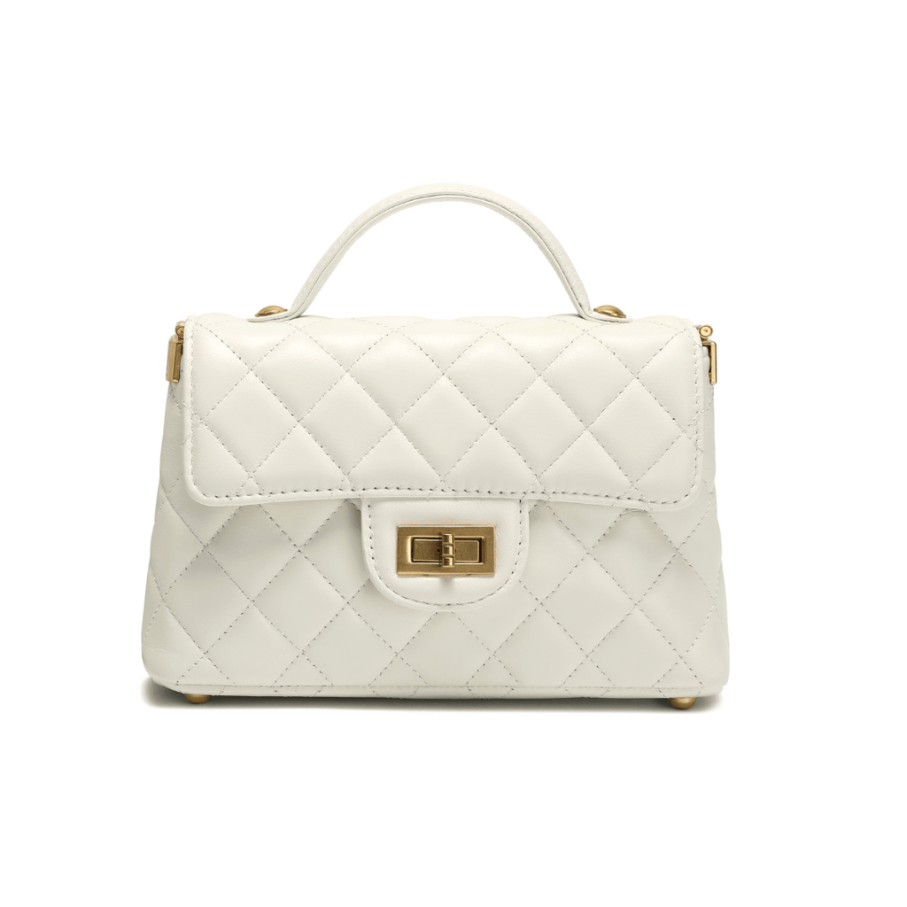 HOPE ROZA Crossbody Bags SOLACE Mini Quilted Leather Top Handle/Crossbody Bag (White)