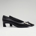 Dixie Black Gold Buckle Square Toe Pump