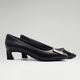 Dixie Black Gold Buckle Square Toe Pump