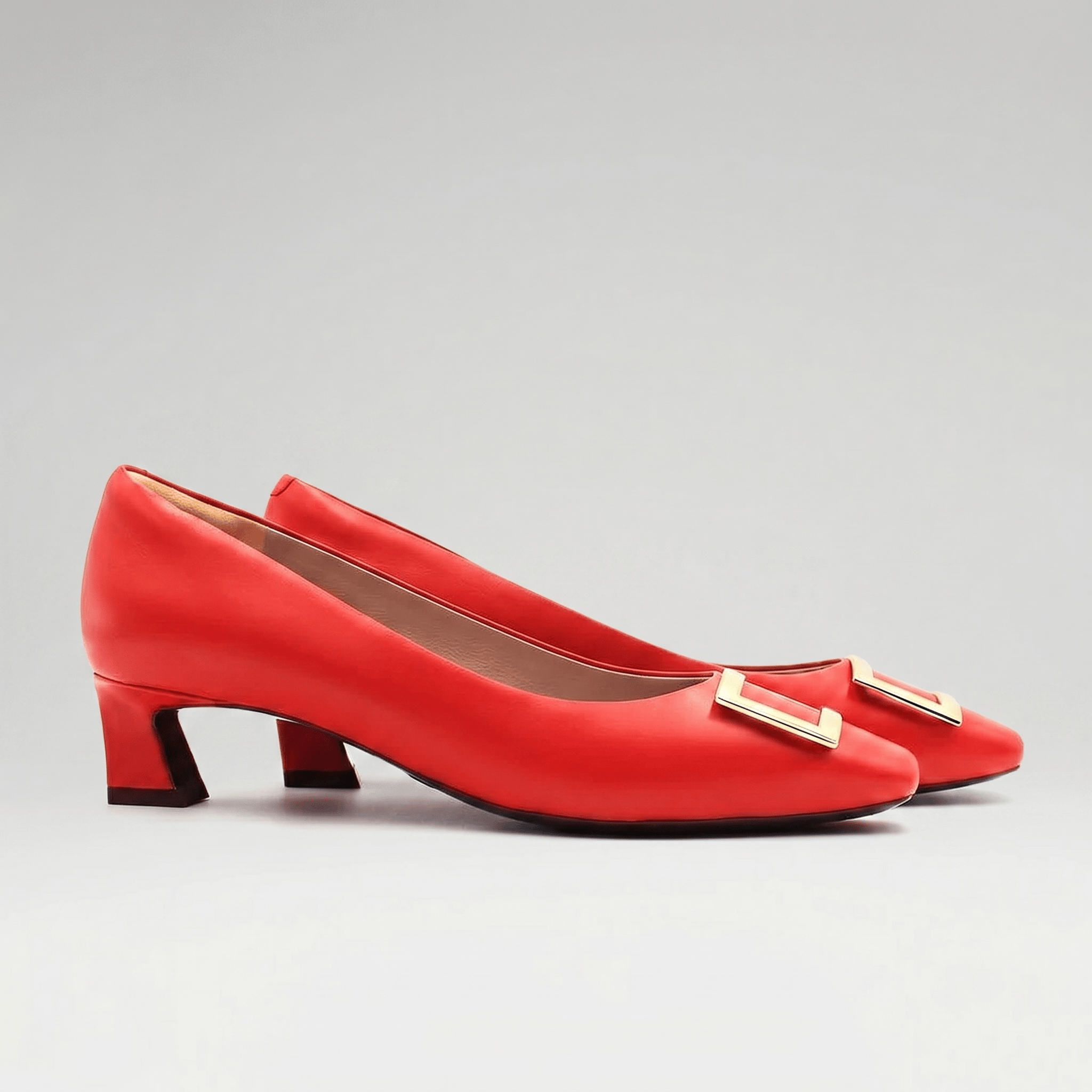 HOPE ROZA Dixie Red Gold Buckle Square Toe Pump