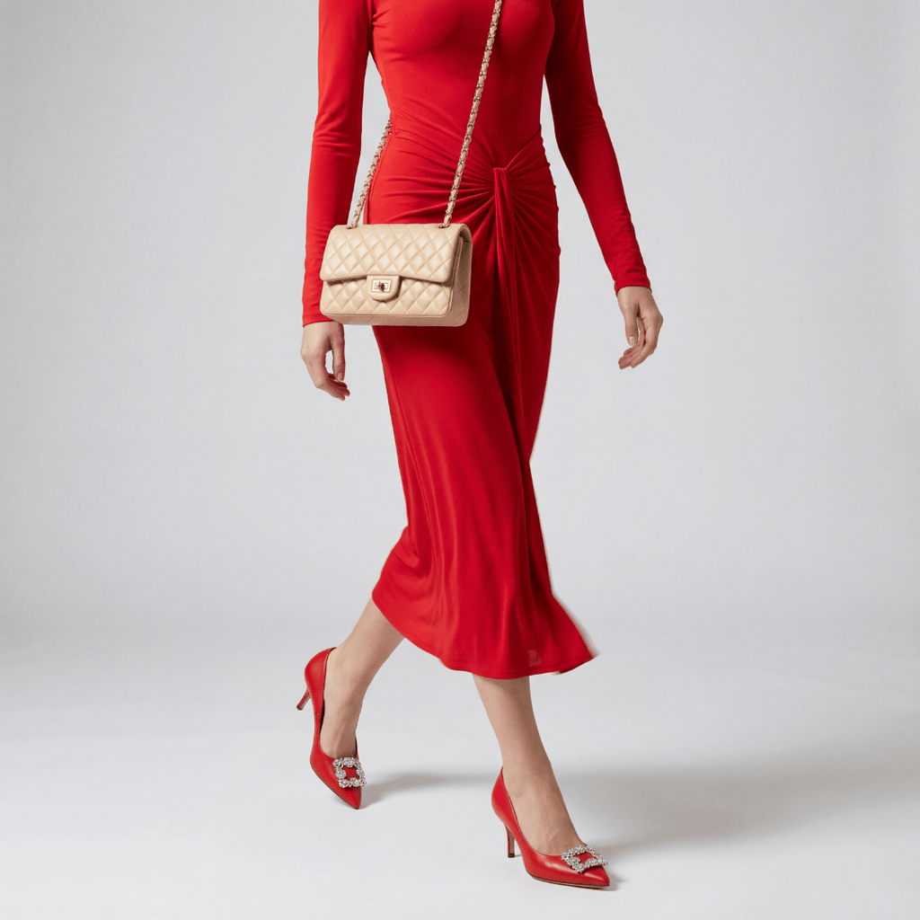 HOPE ROZA Kitten Heels Marylyn Red Crystal Kitten Heel Pump