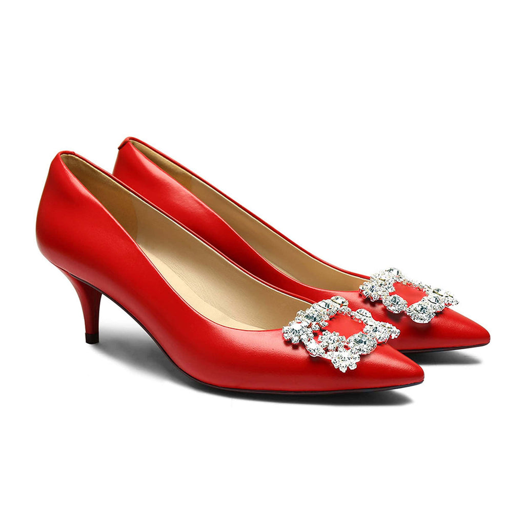 HOPE ROZA Kitten Heels Marylyn Red Crystal Kitten Heel Pump