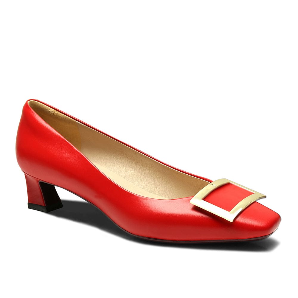 HOPE ROZA Pumps Dixie Red Gold Buckle Square Toe Pump