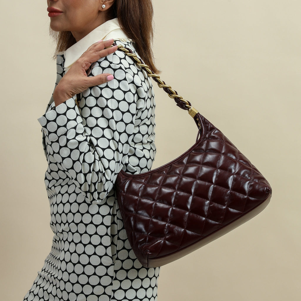 HOPE ROZA Shoulder Bags ARDOUR Quilted Leather Shoulder Bag (Burgundy)