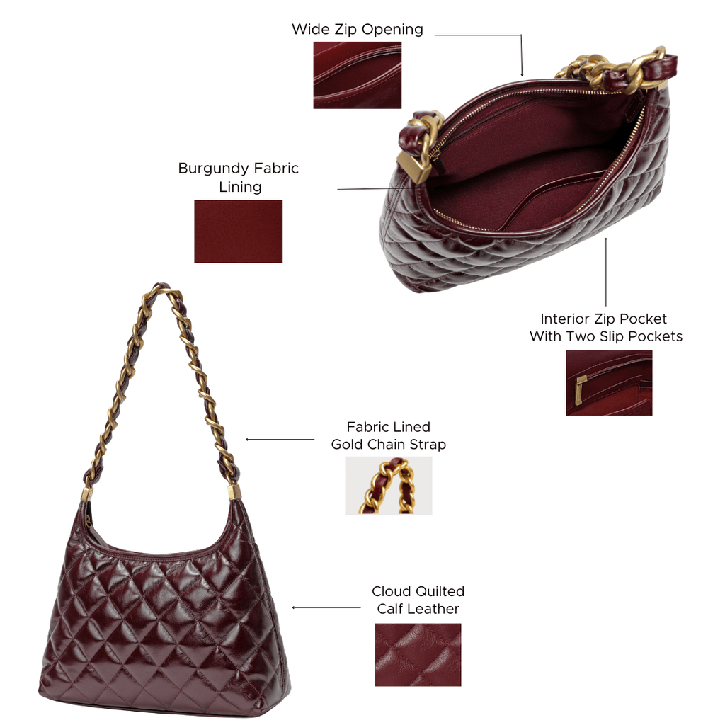 HOPE ROZA Shoulder Bags ARDOUR Quilted Leather Shoulder Bag (Burgundy)