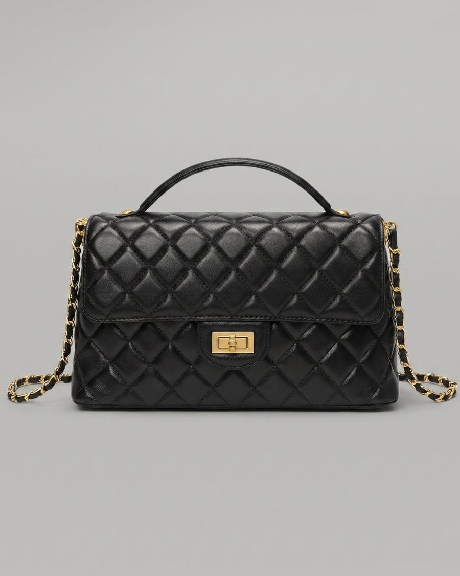 Solace Quilted Calf Leather 2-Way Handbag & Crossbody (Black)