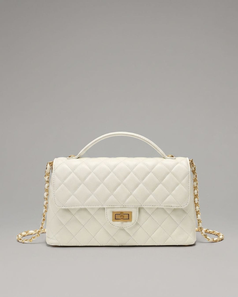 SOLACE Quilted Leather 2-Way Handbag & Crossbody Bag (White)